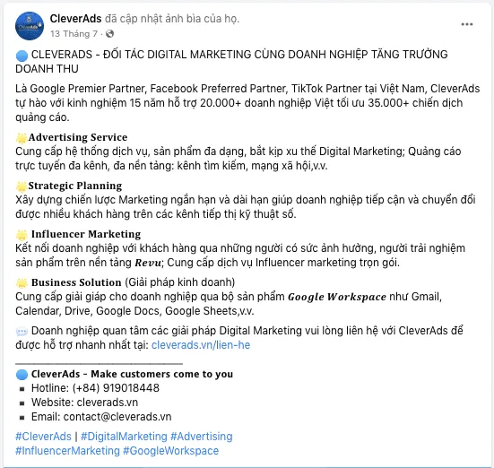 Mẫu bài quảng cáo cung cấp thông tin