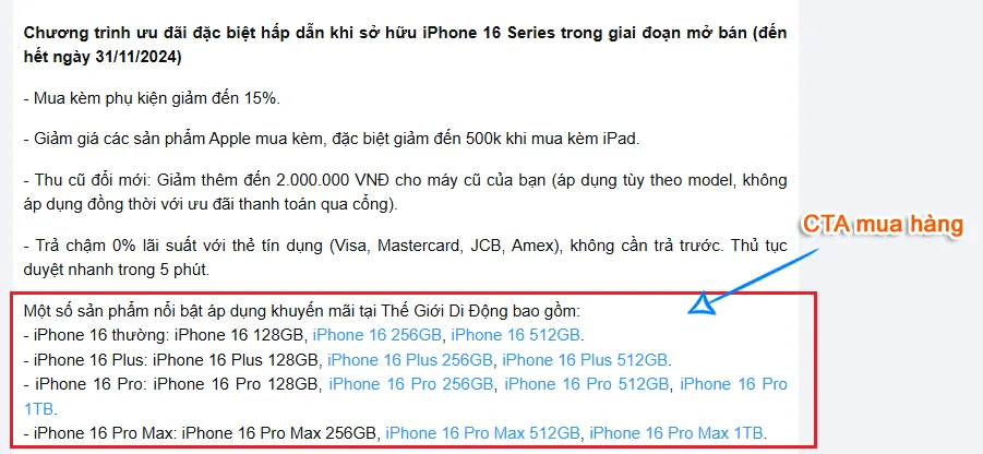 Bài content chuẩn SEO có CTA mua hàng