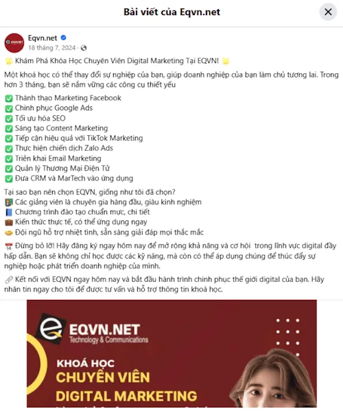 Mẫu bài viết quảng cáo chia sẻ khóa học