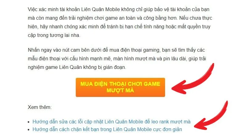 Liên kết nội bộ phải có thông tin giá trị