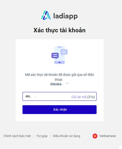 Xác thực tài khoản Ladipage