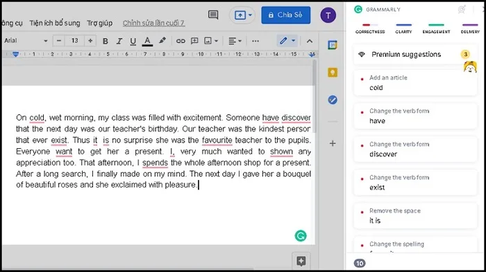 AI Grammarly tự động kiểm tra lỗi sai