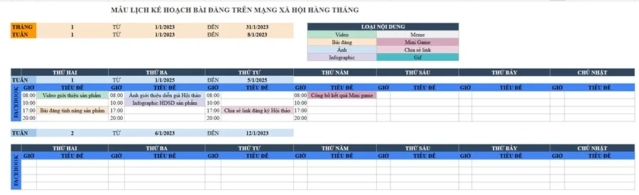 Mẫu kế hoạch đăng bài Fanpage theo tháng